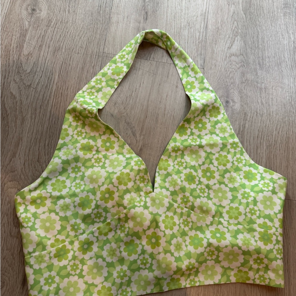 Floral ROMWE green Halter Top